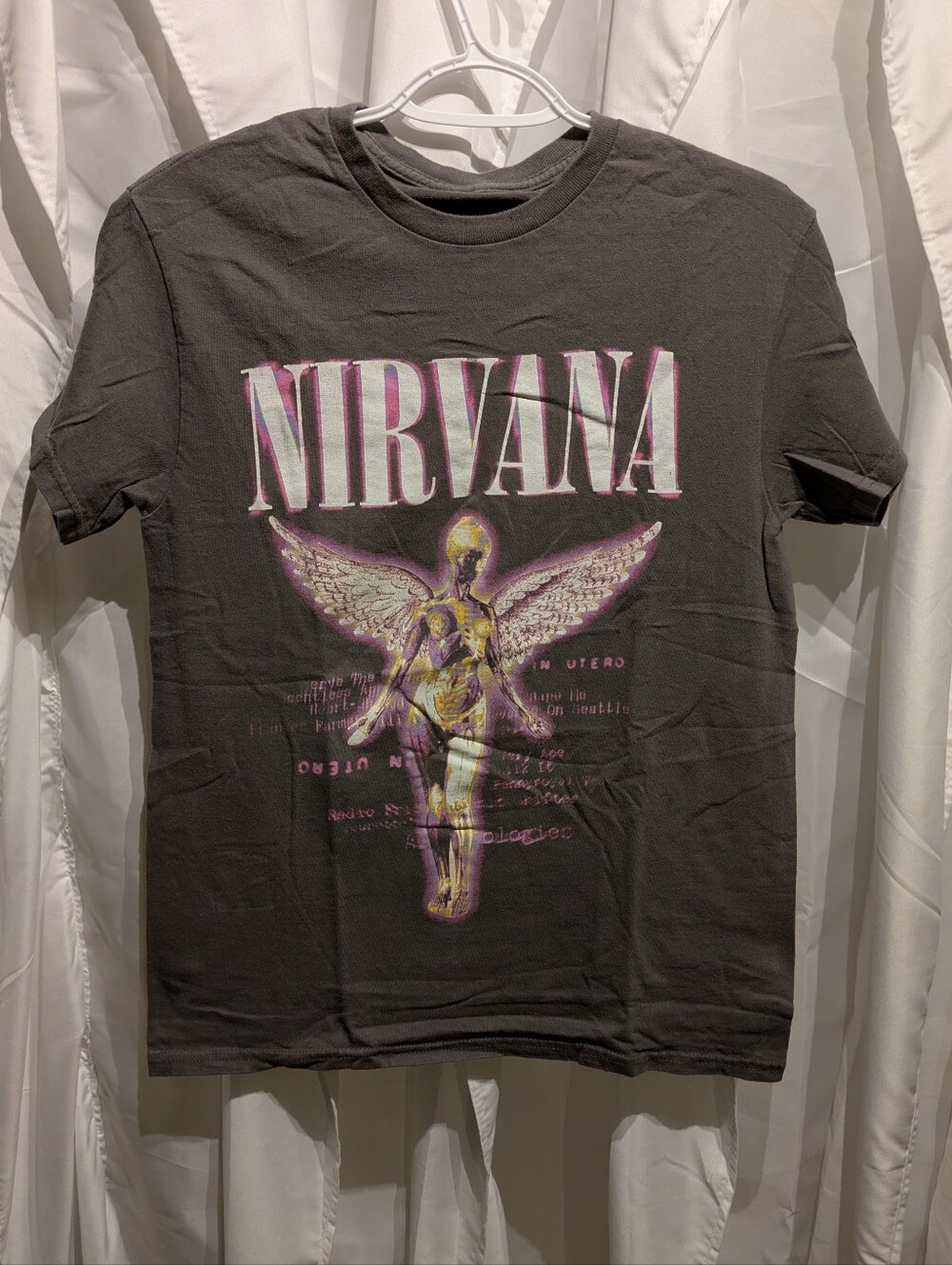 15 Official Nirvana "In Utero" Faded Charcoal Grey Neon Angel  Size Small